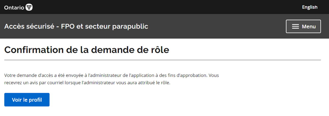 BPS Secure Registration Step 4 Screen; role request confirmation